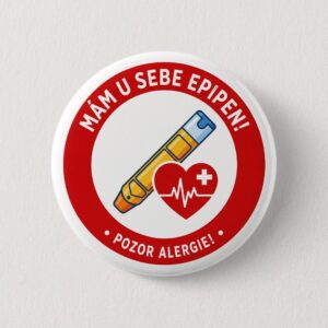 Bezpečnostní placka Alergie – Mám u sebe EpiPen  (58 mm - červená)