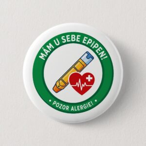 Bezpečnostní placka se špendlíkem – Mám u sebe EpiPen (58 mm)